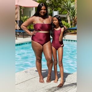 Marina West Swim Wave Break Contrast Trim One-Piece in Wine